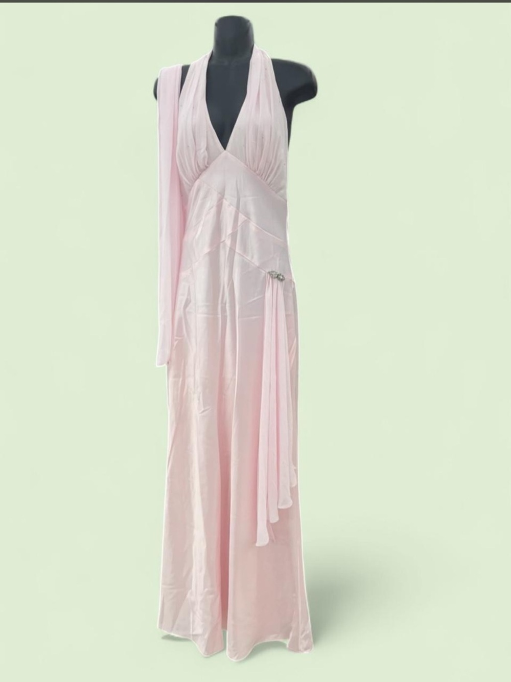y2k light baby pink satin maxi prom dress w halter neck & matching shawl/scarf